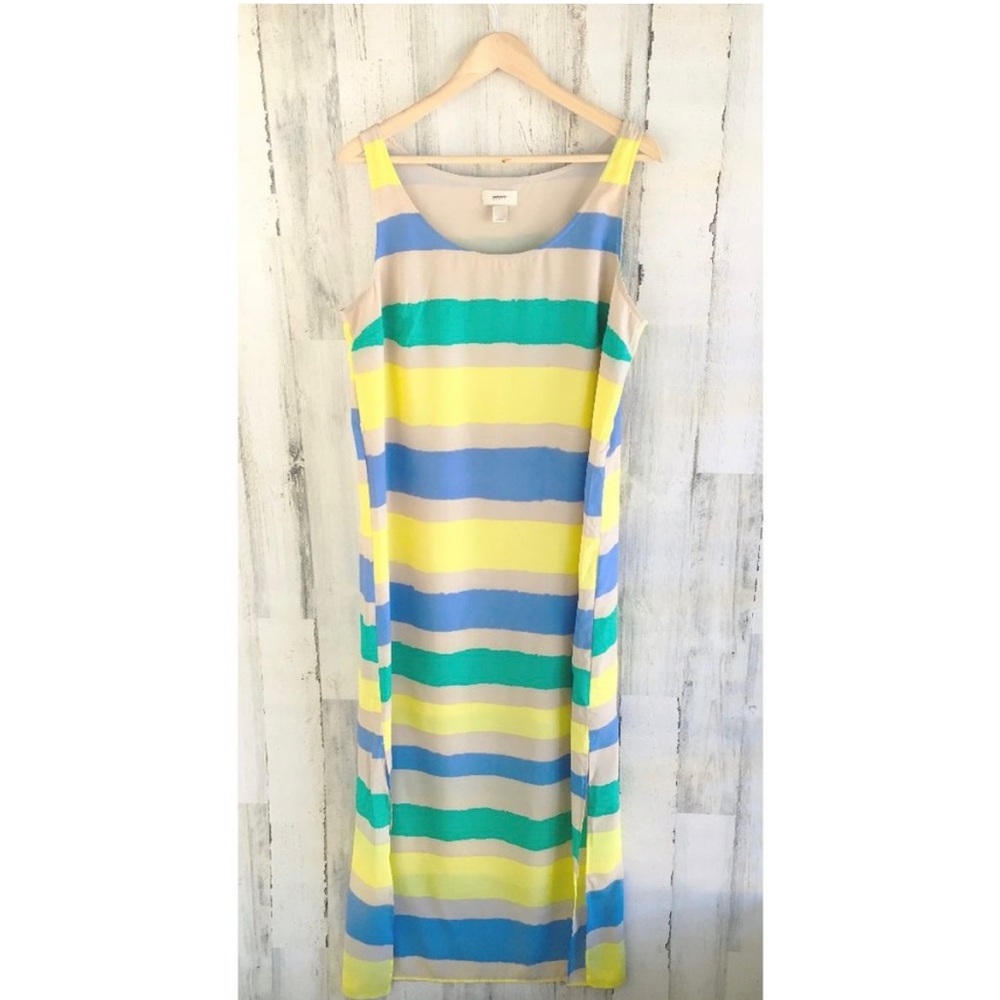 Ann Taylor LOFT Striped Maxi Dress Casual Lined L - missing belt